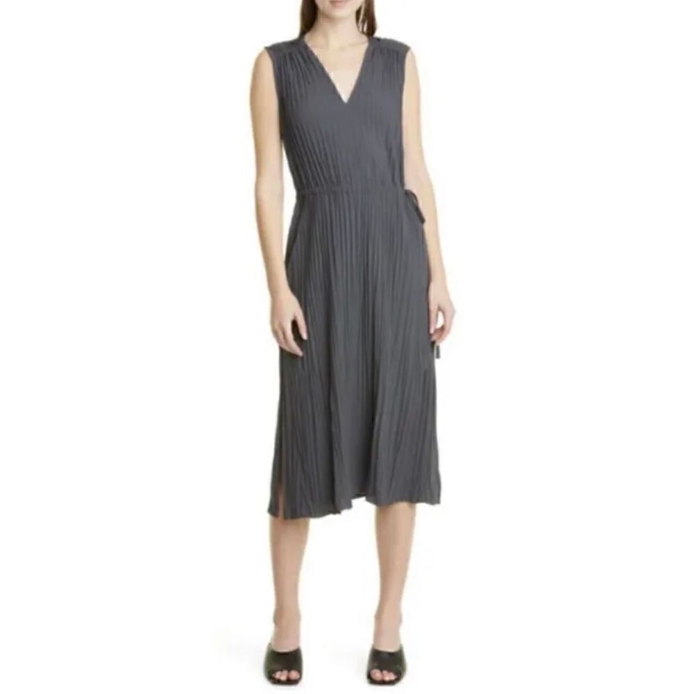 Vince Pleated Sleeveless V Neck Dress in Tide Pool NWOT Size Small